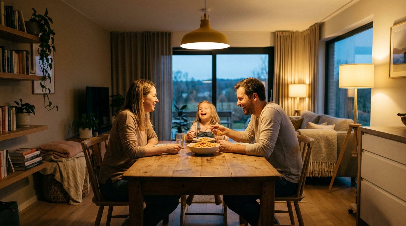 A family sharing dinner at home