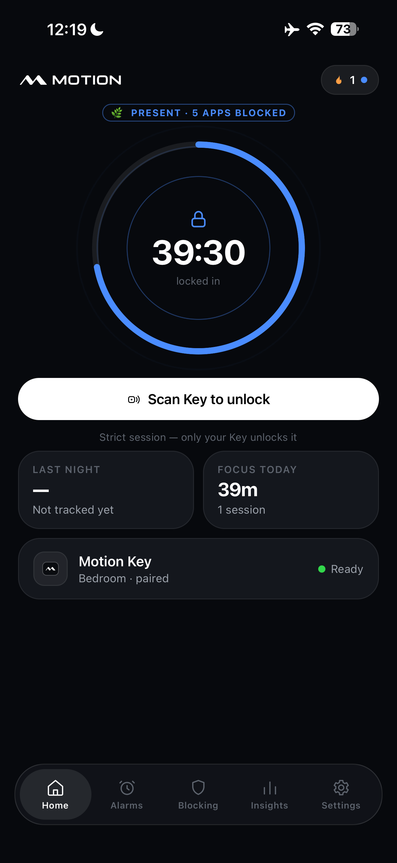 Motion Key-focussessie — vergrendeld