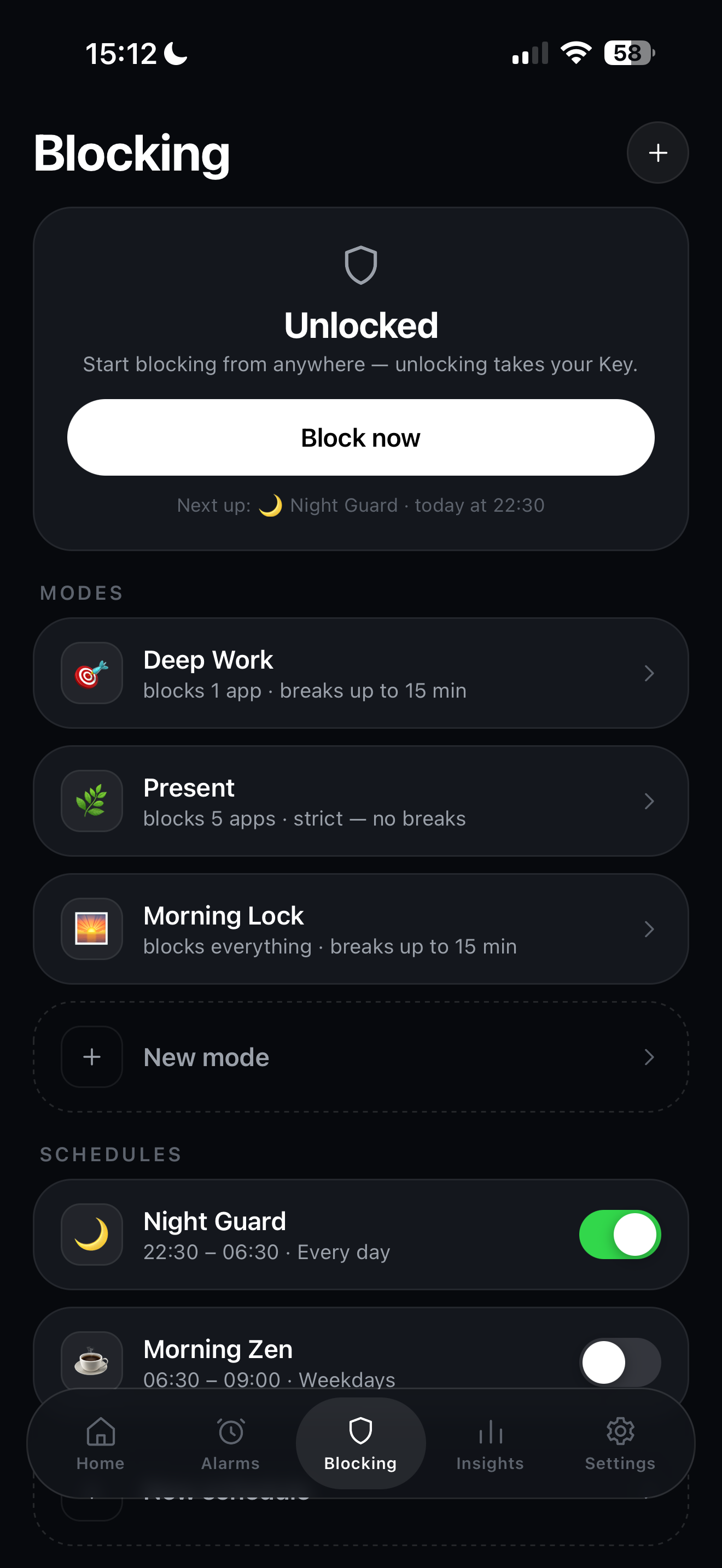 Motion Key-blokkeermodi en -schema's